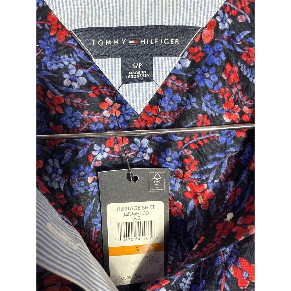 Tommy Hilfiger Womens‎ Cotton Floral Roll-Tab Shirt Small Red Blue NWT - Picture 4 of 6